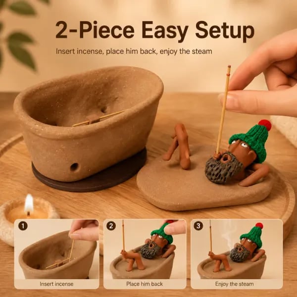 ✨ Lazy Bath Man Incense Burner 🛁🧘