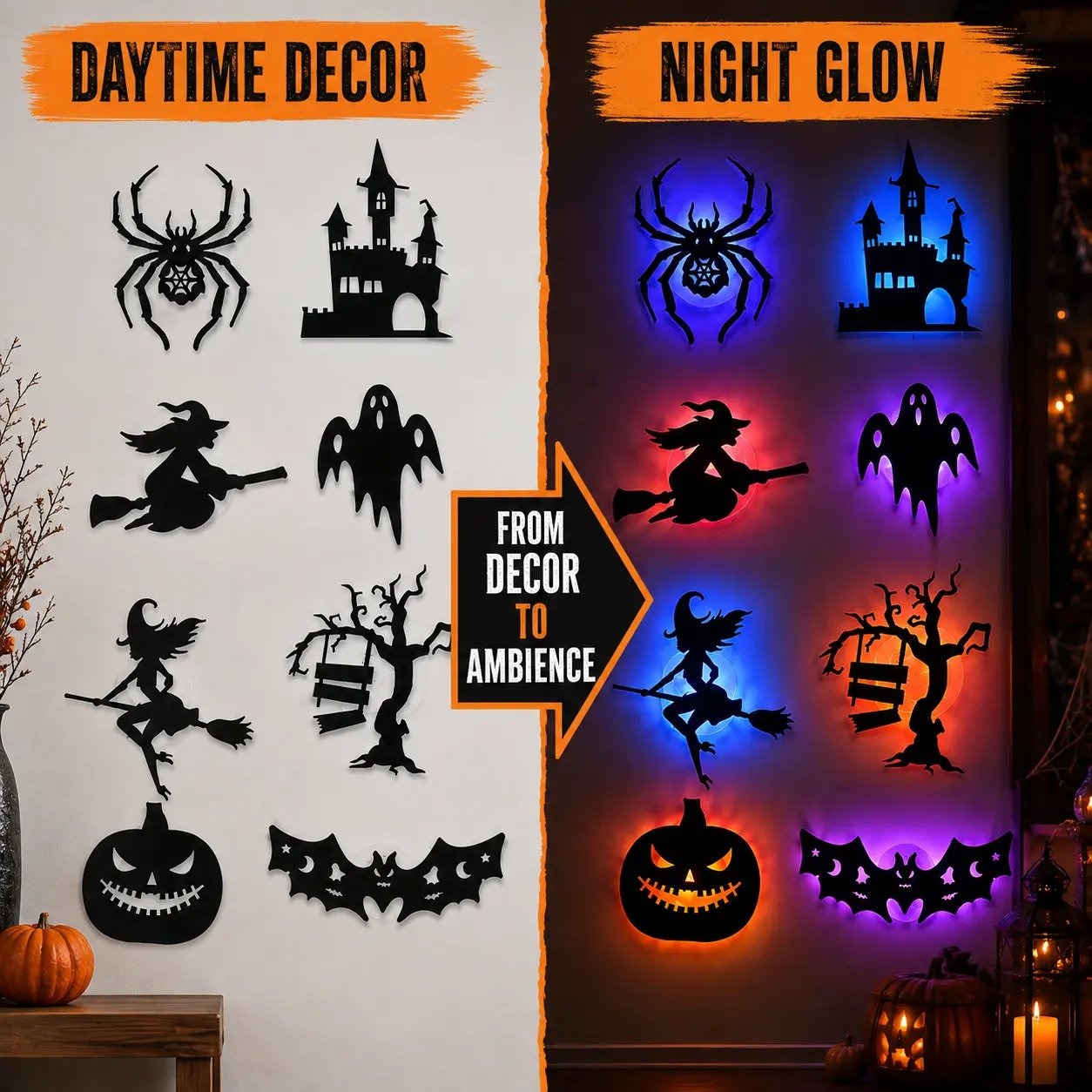 🔥30 PCS Halloween LED Silhouette Wall Light Stickers
