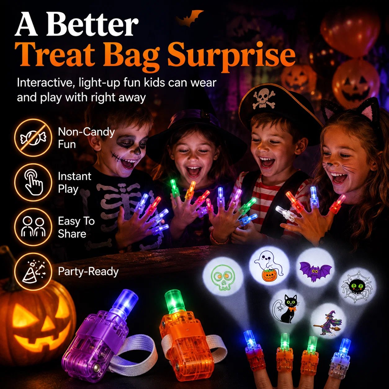 🔥👻  Halloween Finger Projector Rings – LED Party Favors for Kids