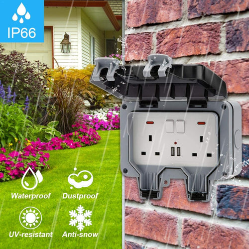 🔥Waterproof Outdoor Power Box with 9.8Ft Extension Cord, Switches & LED Indicator Electrical Outlets Extender