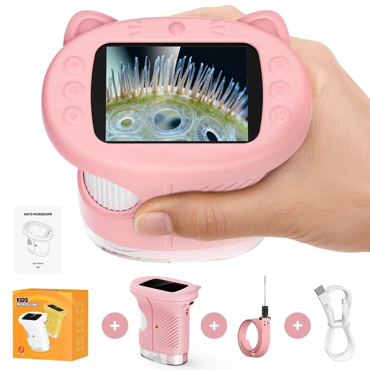 🔥【2026 Upgrade】1000X Handheld Microscope for Kids with 4K 2.0" Screen, Photo & Video Camera