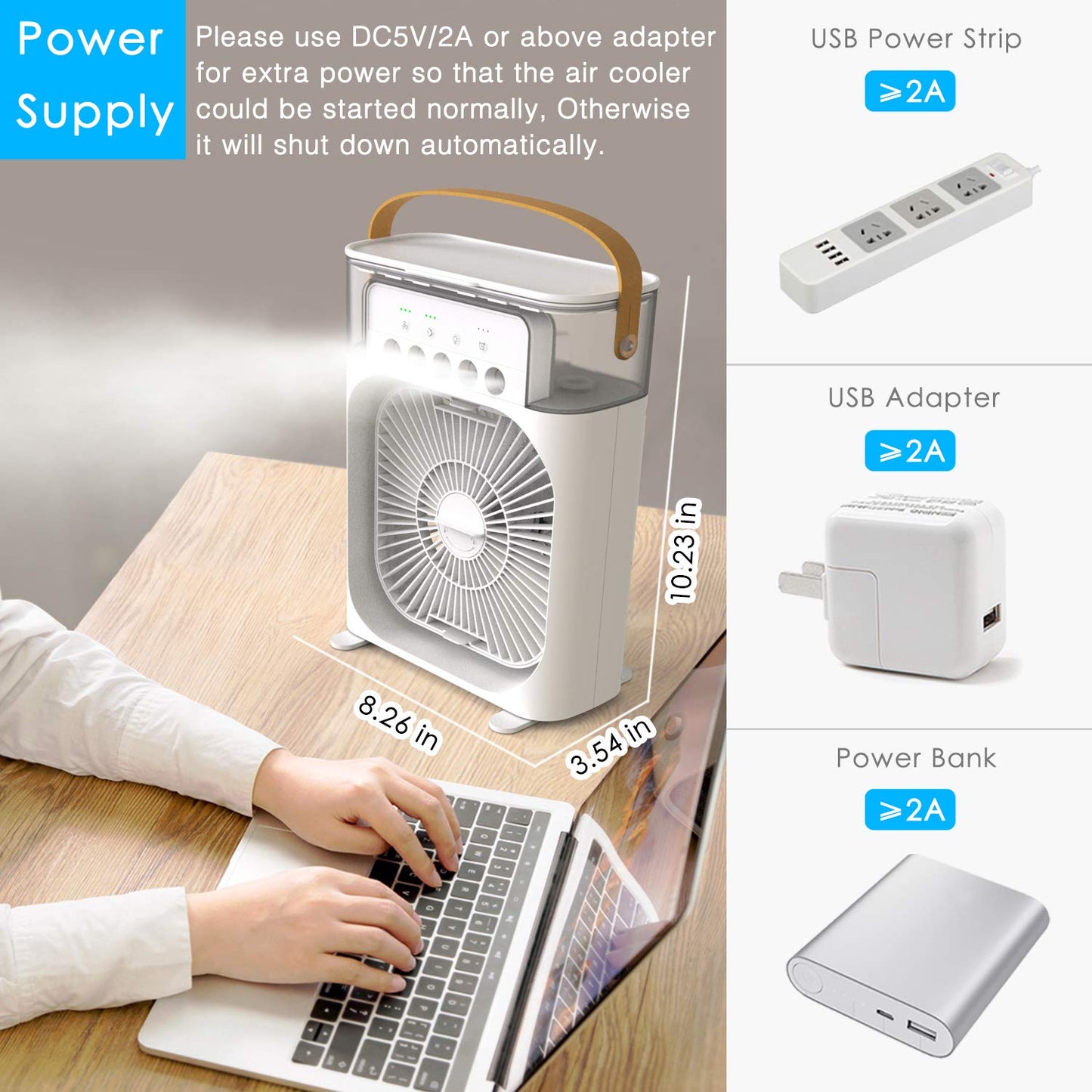 🔥Mini USB Desk Fan with Misting Spray – 3 Wind Speeds, Timer and Spray Modes