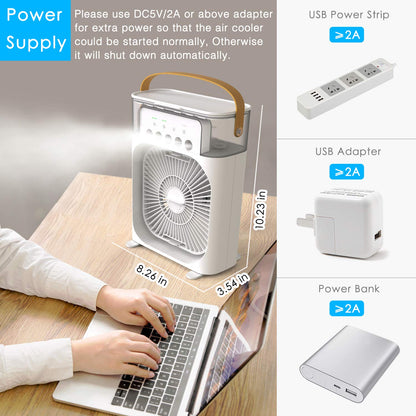 🔥Mini USB Desk Fan with Misting Spray – 3 Wind Speeds, Timer and Spray Modes