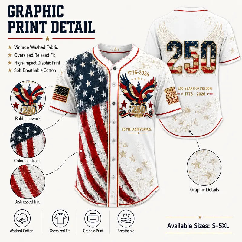 ✨USA 250th Anniversary Baseball Jersey Patriotic American Flag Eagle Button Down Shirt