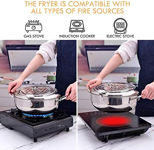✨Stainless Steel Frying Pot with Thermometer and Oil Drip Drainer Rack🎉