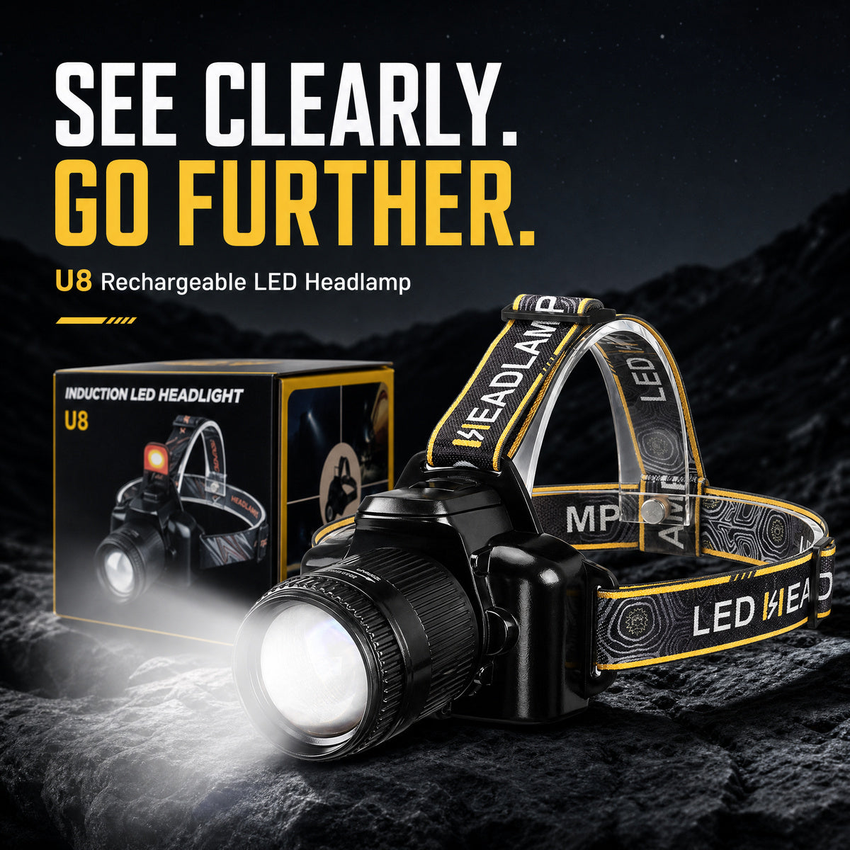 ✨Rechargeable, Zoomable, Waterproof Super Bright Headlamp (📦Buy 2 Free Shipping)