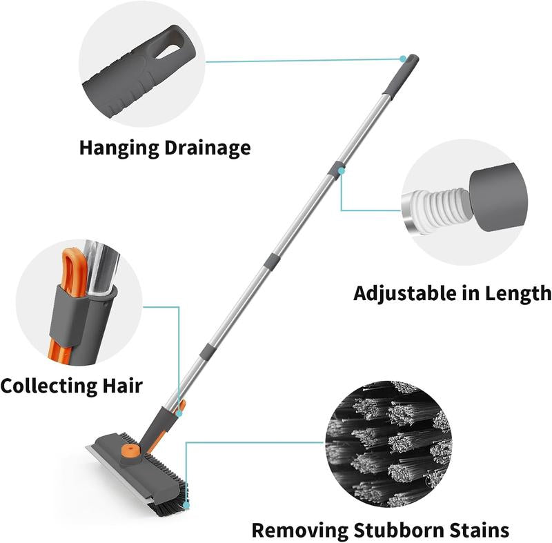🔥3-in-1 Adjustable Floor Scrub Brush – 360° Rotating Cleaning Tool