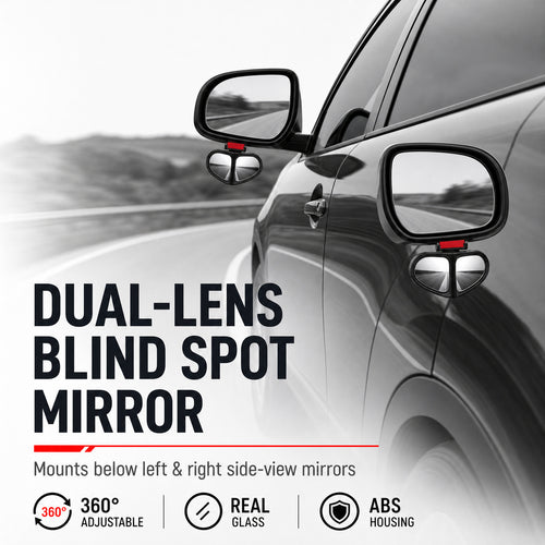 ✨360° Rotatable Car Blind Spot Mirror Dual‑Lens Real Glass ABS Housing