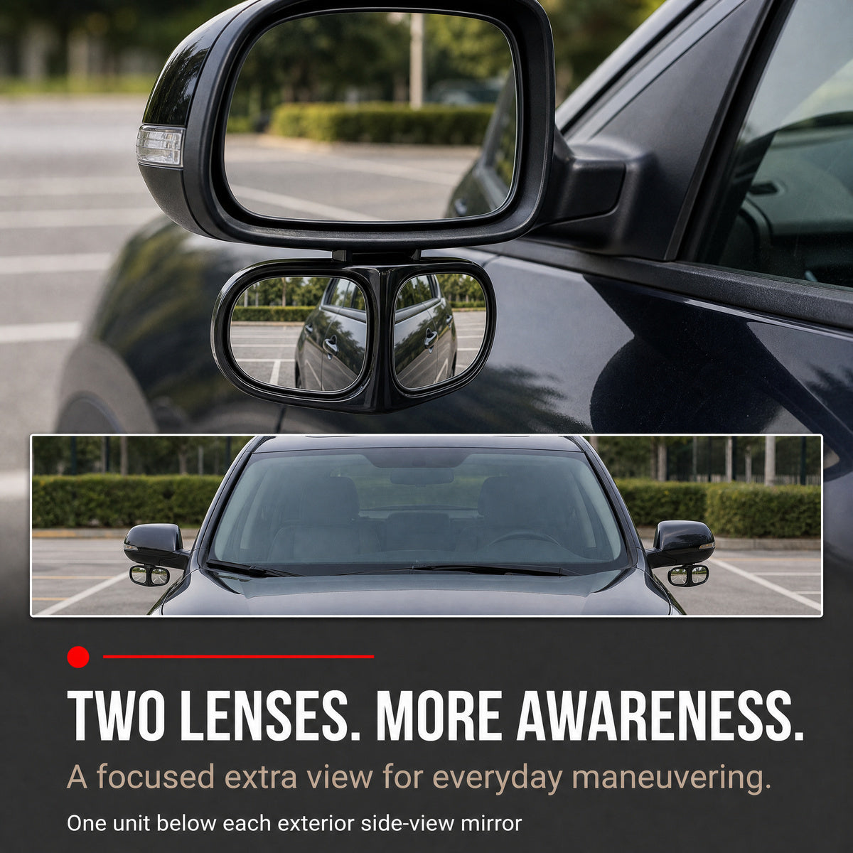 ✨360° Rotatable Car Blind Spot Mirror Dual‑Lens Real Glass ABS Housing