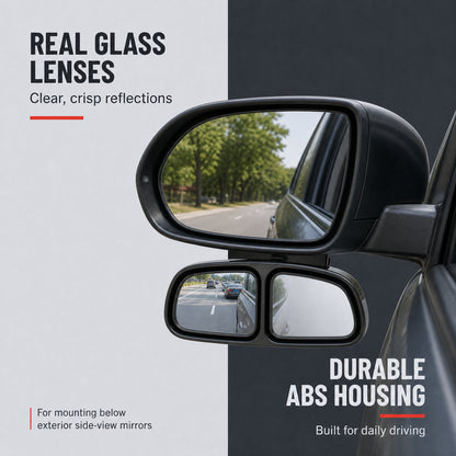 ✨360° Rotatable Car Blind Spot Mirror Dual‑Lens Real Glass ABS Housing
