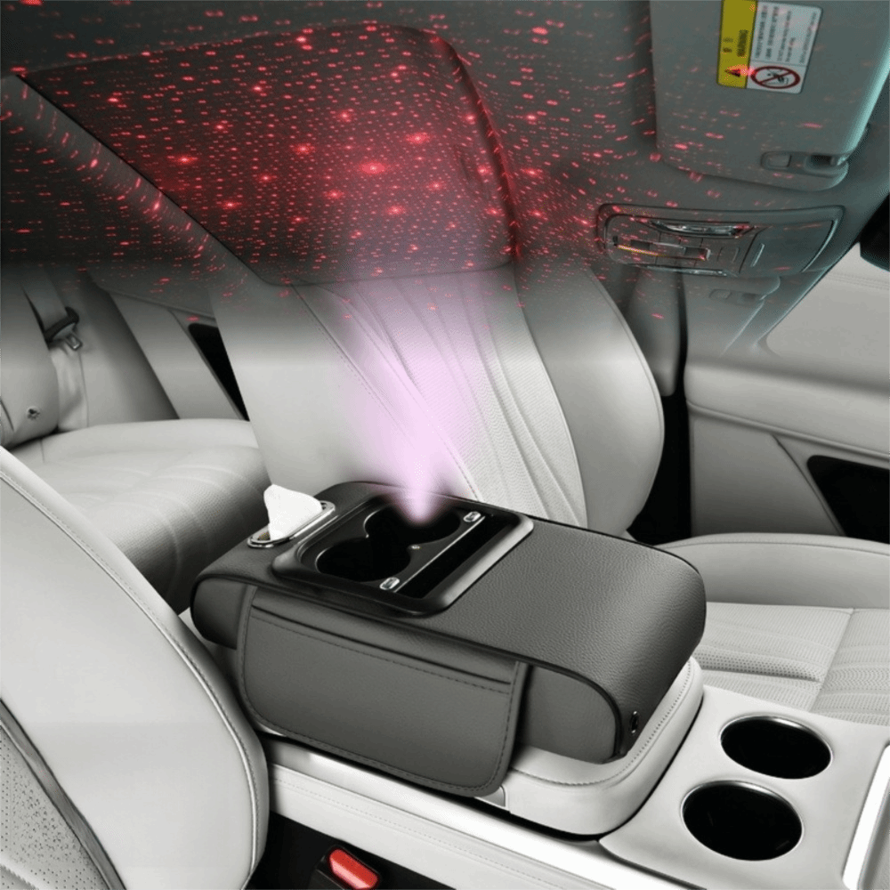 🎖️Car Armrest Pad with LED Starry Sky Light, Dual Type-C Charging Ports
