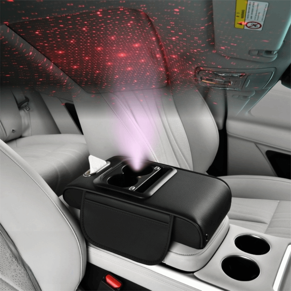 🎖️Car Armrest Pad with LED Starry Sky Light, Dual Type-C Charging Ports