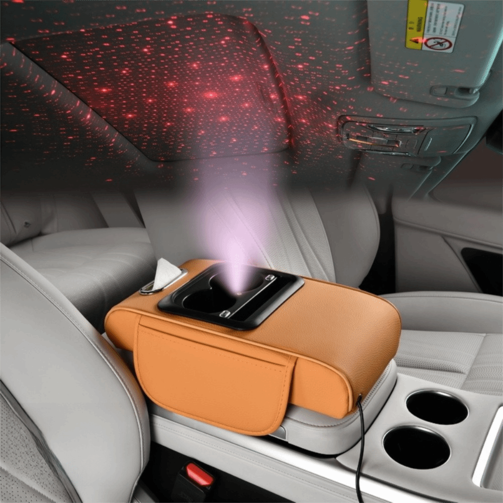 🎖️Car Armrest Pad with LED Starry Sky Light, Dual Type-C Charging Ports
