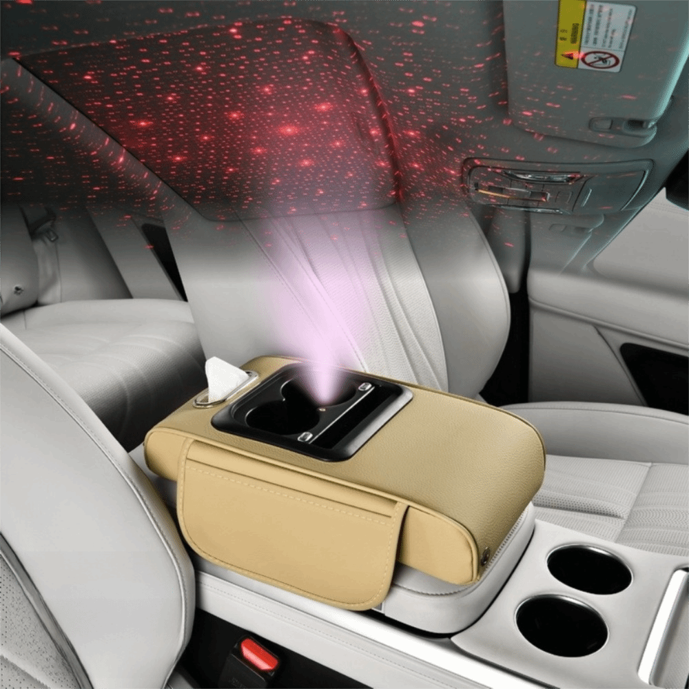 🎖️Car Armrest Pad with LED Starry Sky Light, Dual Type-C Charging Ports