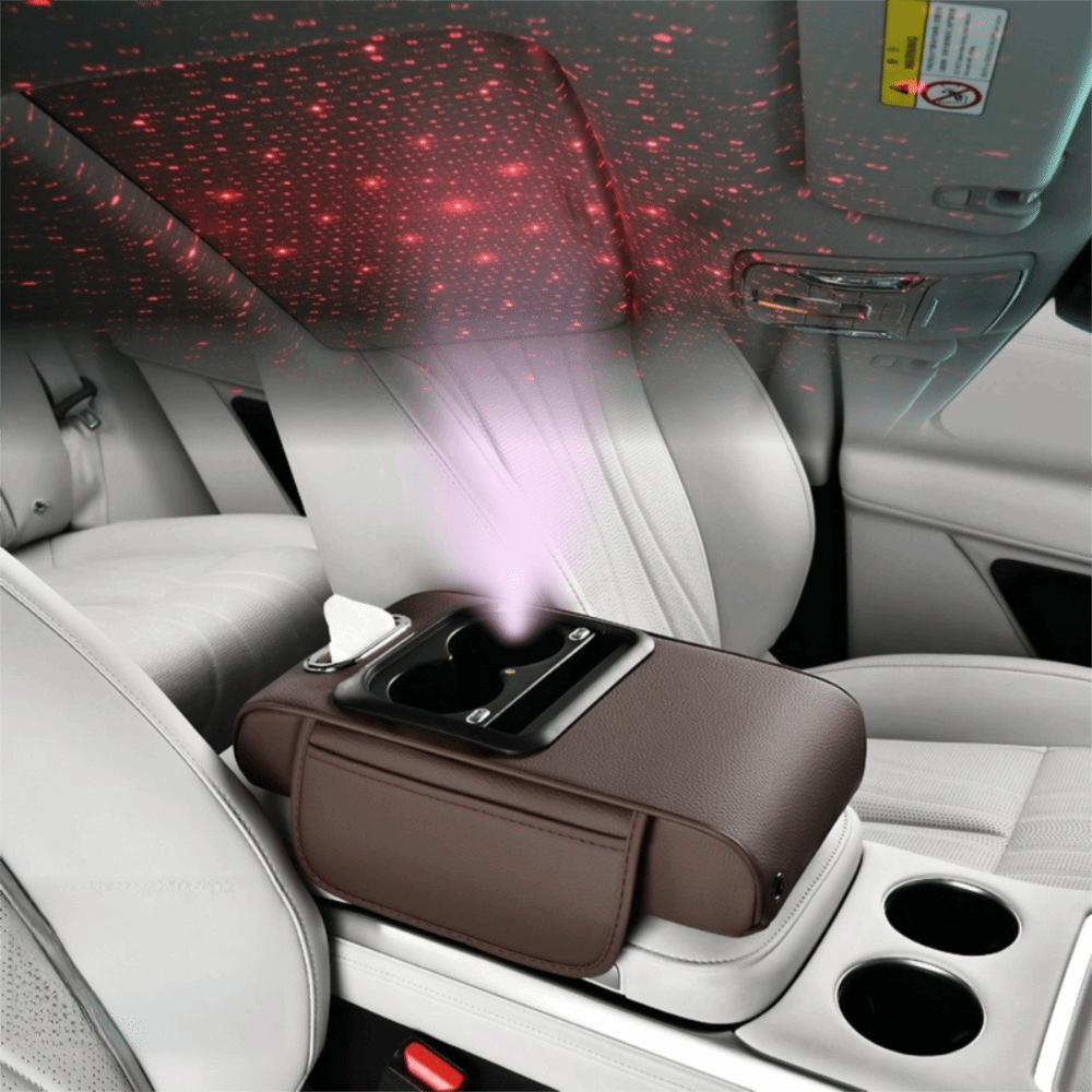 🎖️Car Armrest Pad with LED Starry Sky Light, Dual Type-C Charging Ports