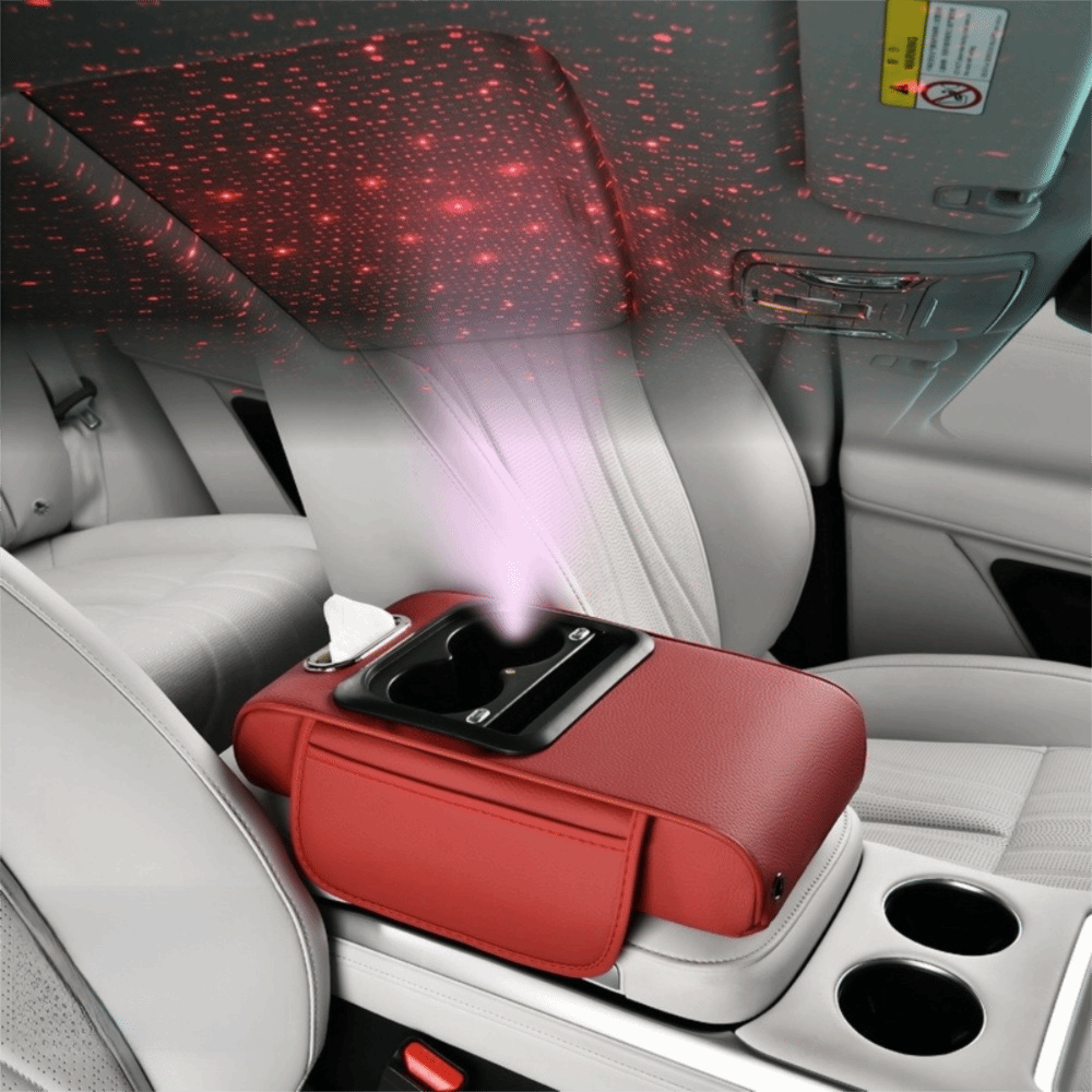 🎖️Car Armrest Pad with LED Starry Sky Light, Dual Type-C Charging Ports