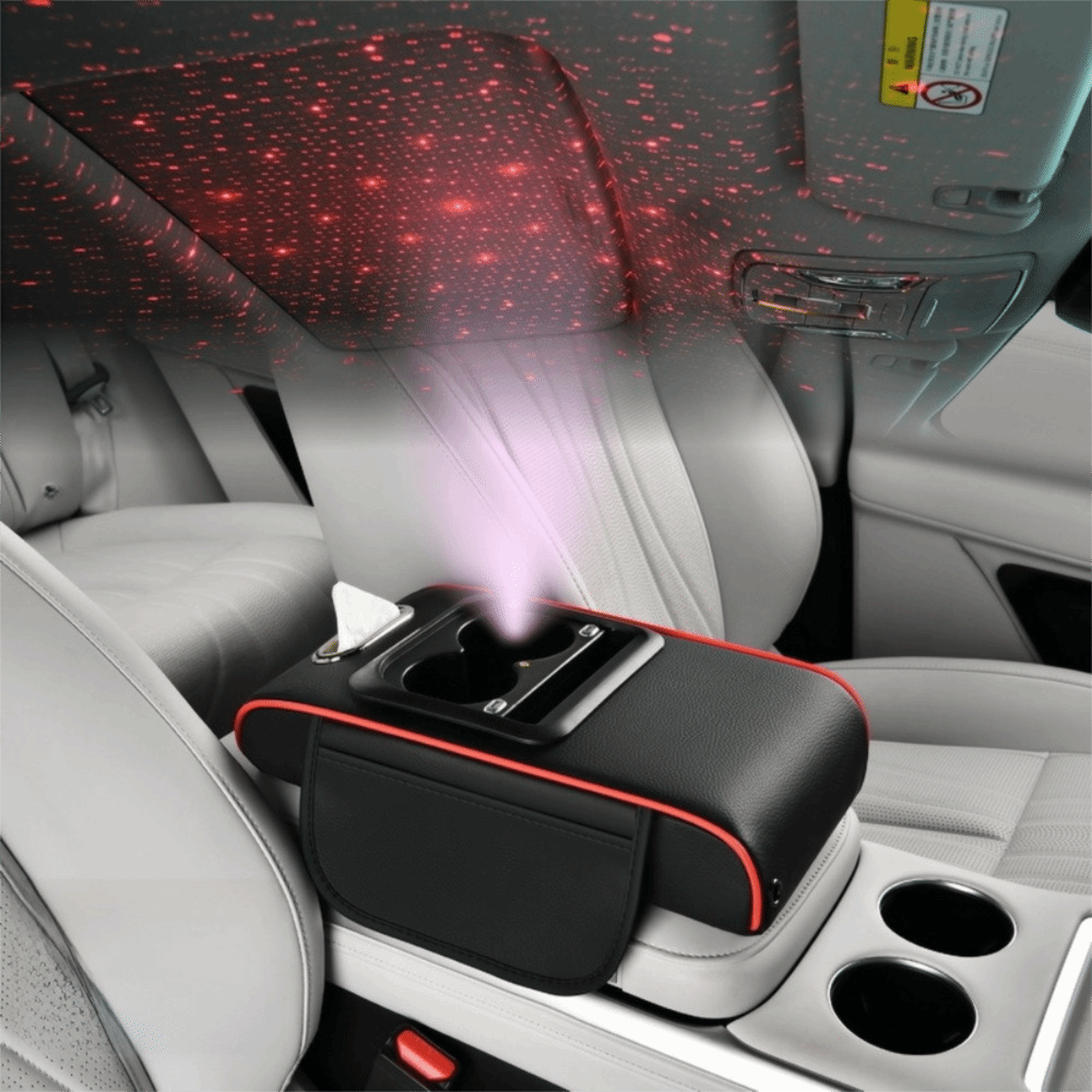 🎖️Car Armrest Pad with LED Starry Sky Light, Dual Type-C Charging Ports