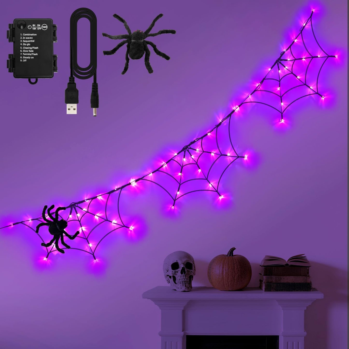 🔥🎃 Halloween LED Giant Spider Web Light