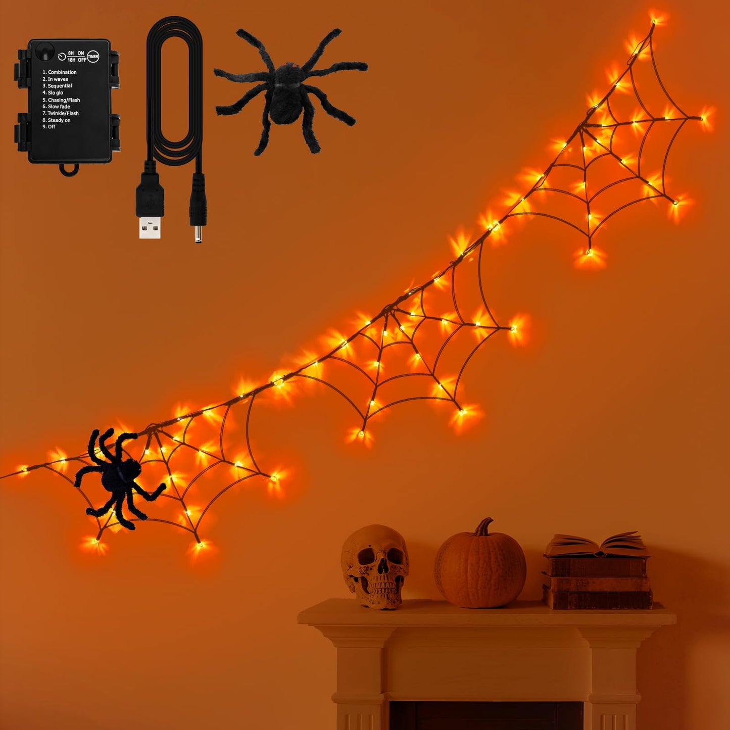 🔥🎃 Halloween LED Giant Spider Web Light