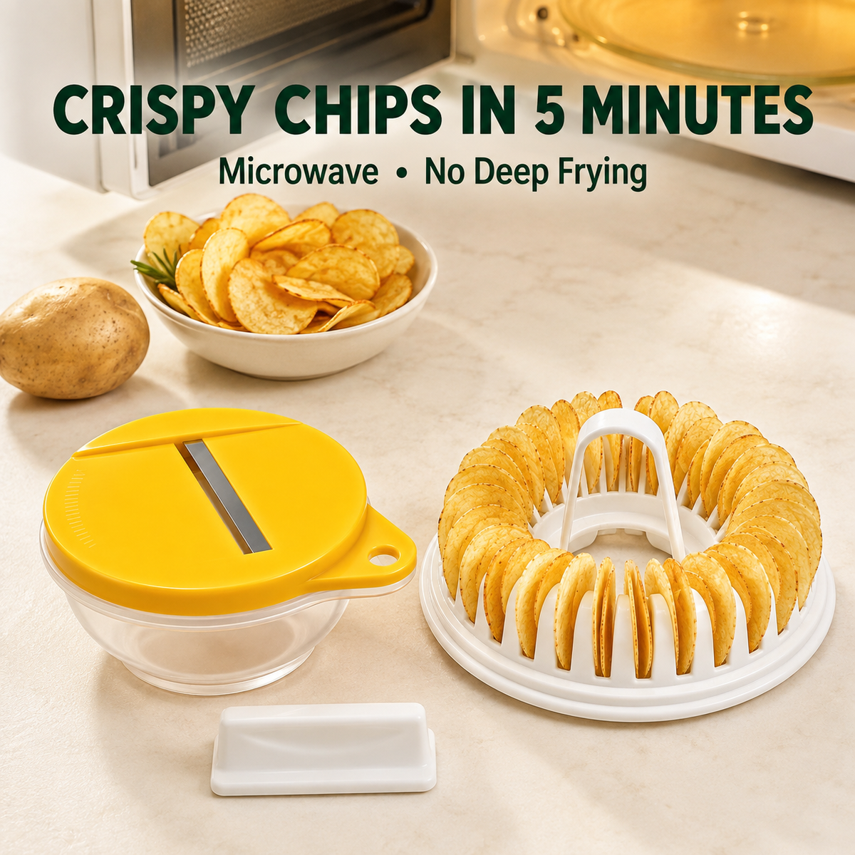 ✨ Microwave Potato Chip Maker with Slicer – Oil-Free Snack Kit ✨🥔