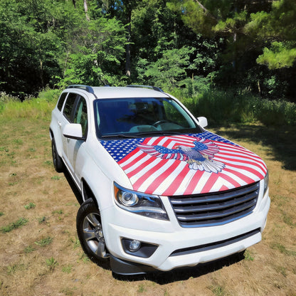 ✨🦅American Flag Car Hood Cover With Dual Triangle Clips Fits Trucks SUVs Sedans Jeep Commemorative Edition