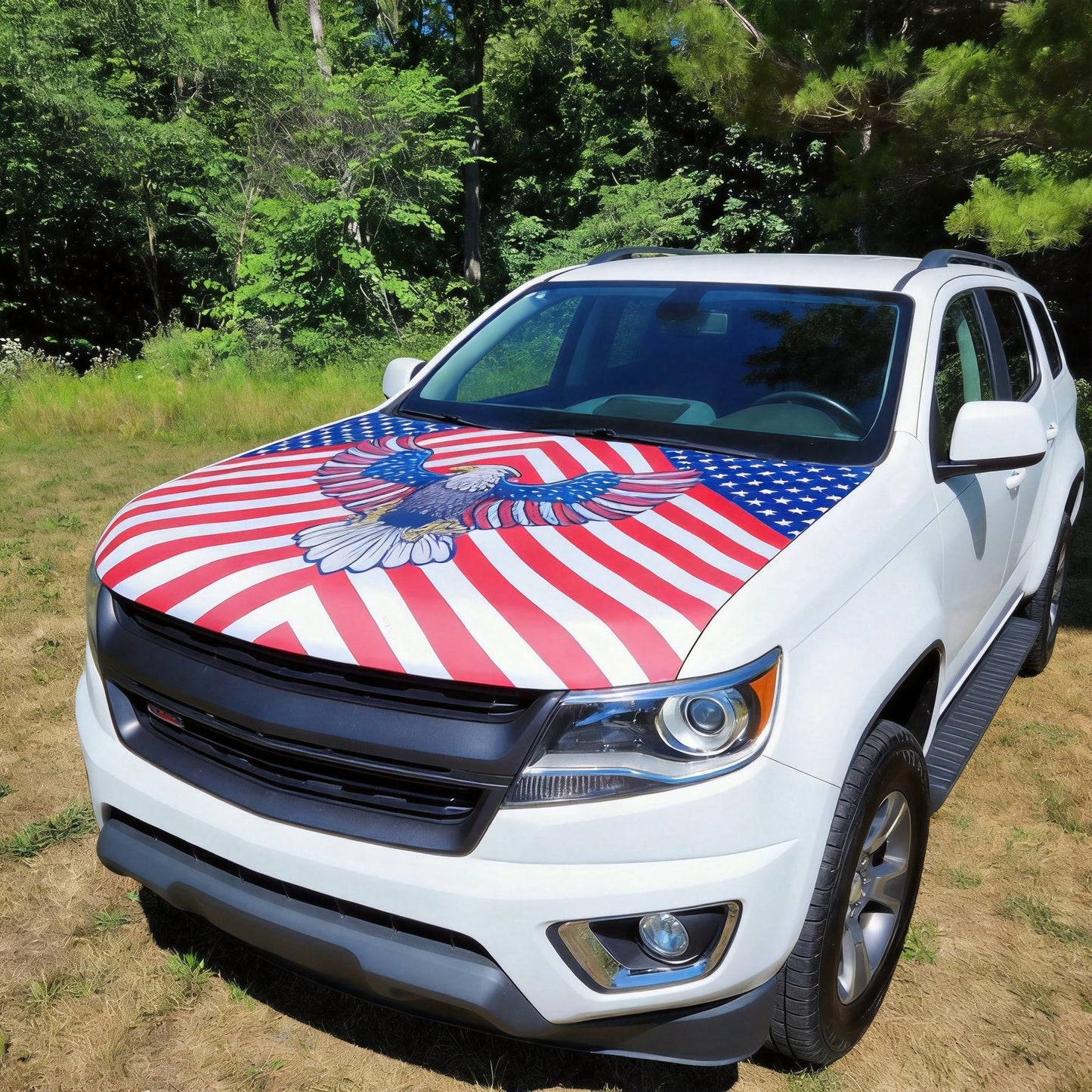 ✨🦅American Flag Car Hood Cover With Dual Triangle Clips Fits Trucks SUVs Sedans Jeep Commemorative Edition