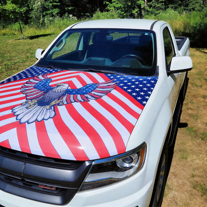✨🦅American Flag Car Hood Cover With Dual Triangle Clips Fits Trucks SUVs Sedans Jeep Commemorative Edition